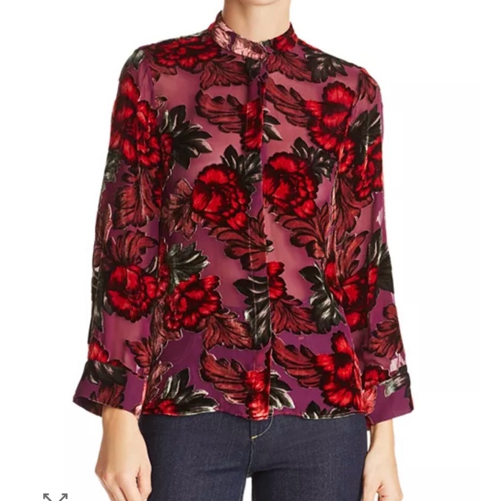 Alice + Olivia Eloise Velvet Burnout Blouse Floral Sheer Top Size M